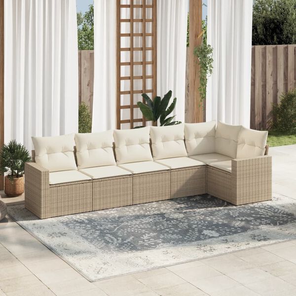 vidaXL Salon de jardin avec coussins 6 pcs beige r&eacute;sine tress&eacute;e