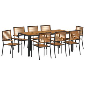 vidaXL Ensemble de salle &agrave; manger pour jardin 9 pcs Noir et Marron