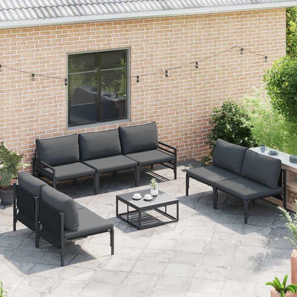 vidaXL Ensemble de canapé de jardin avec coussin 7 pcs Noir Acier