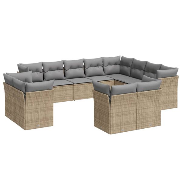 vidaXL Salon de jardin avec coussins 12 pcs beige r&eacute;sine tress&eacute;e