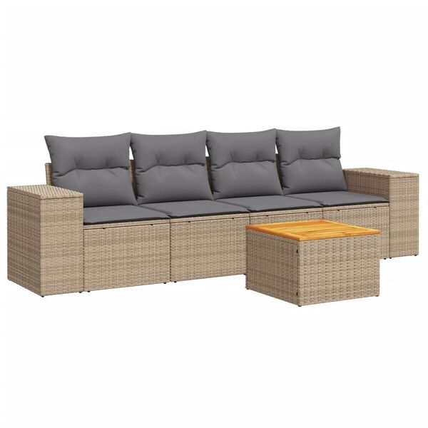 vidaXL Salon de jardin avec coussins 5 pcs beige r&eacute;sine tress&eacute;e