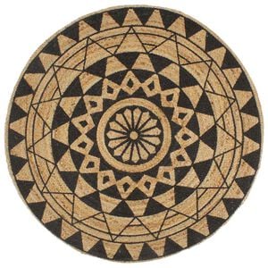 vidaXL Tapis fait &agrave; la main Jute avec imprim&eacute; noir 120 cm