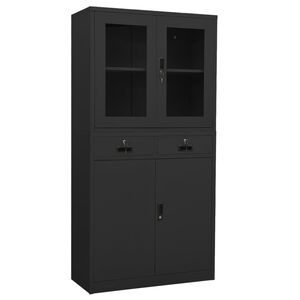 vidaXL Armoire de bureau Anthracite 90x40x180 cm Acier et verre tremp&eacute;
