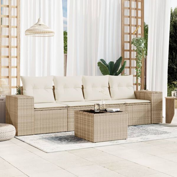 vidaXL Salon de jardin avec coussins 5 pcs beige r&eacute;sine tress&eacute;e