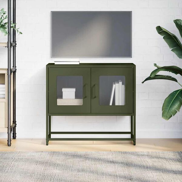 vidaXL Meuble TV vert olive 68x39x60,5 cm acier laminé à froid