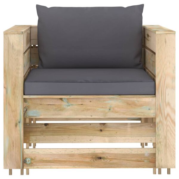 vidaXL Salon de jardin 2 pcs avec coussins Bois impr&eacute;gn&eacute; de vert