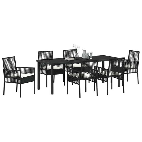 vidaXL Ensemble de salle &agrave; manger pour jardin 7 pcs Noir polyrotin