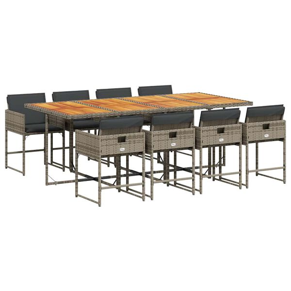 vidaXL Ensemble &agrave; manger de jardin 9 pcs coussins gris r&eacute;sine tress&eacute;e