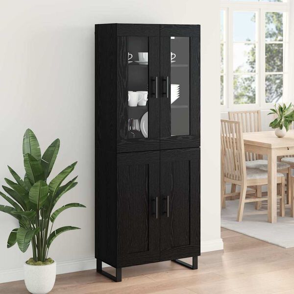 vidaXL Haut Armoire 2 pcs Ch&ecirc;ne noir Bois Agglom&eacute;r&eacute; et Verre