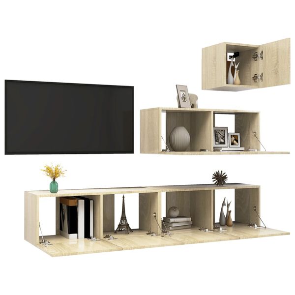 vidaXL Ensemble de meubles TV 4 pcs Ch&ecirc;ne sonoma Bois d'ing&eacute;nierie
