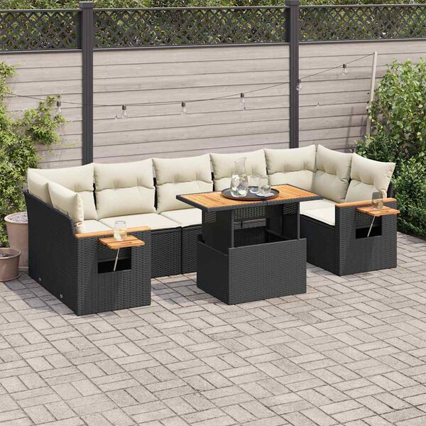 vidaXL Salon de jardin avec coussins 8 pcs noir résine tressée acacia