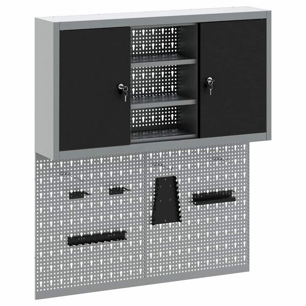 vidaXL Set de Cabinet d'Outils et Pegboard avec étagère 3 pcs Noir