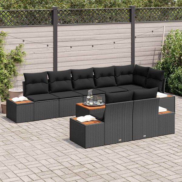 vidaXL Ensemble de canap&eacute; de jardin avec coussin 8 pcs Noir Polyrotin