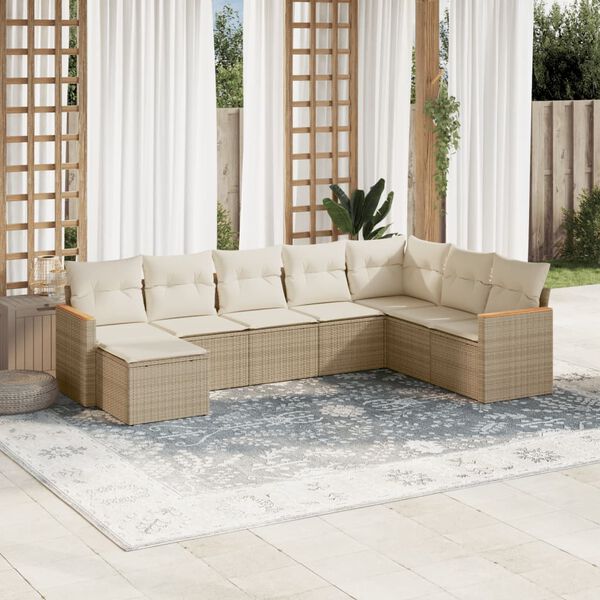 vidaXL Salon de jardin avec coussins 8 pcs beige r&eacute;sine tress&eacute;e
