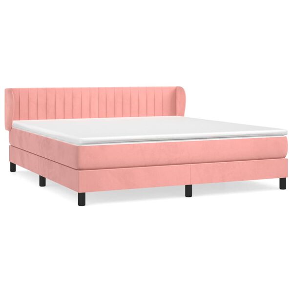 vidaXL Sommier &agrave; lattes de lit avec matelas Rose 160x200 cm Velours