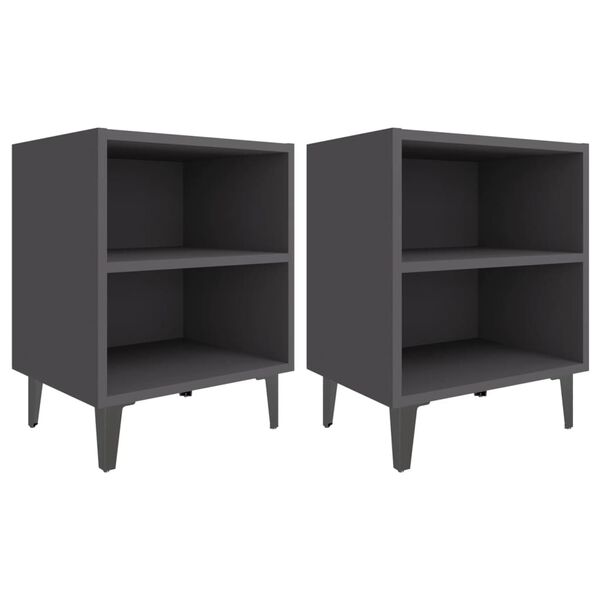 vidaXL Tables de chevet pieds en m&eacute;tal 2 pcs gris 40x30x50 cm