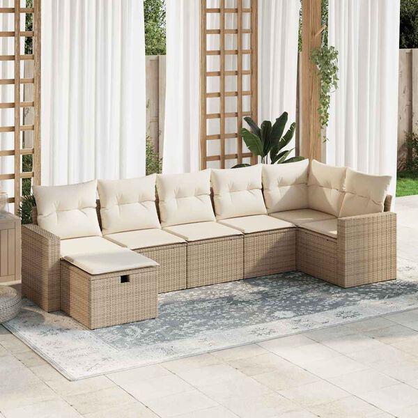 vidaXL Salon de jardin avec coussins 7 pcs beige r&eacute;sine tress&eacute;e