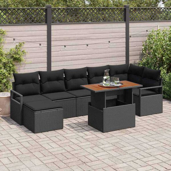 vidaXL Ensemble de canap&eacute; de jardin 8 pcs Noir Poly rotin