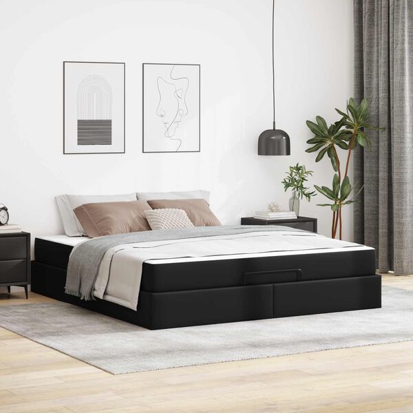 vidaXL Cadre de lit avec matelas avec matelas 2 pcs Noir PVC