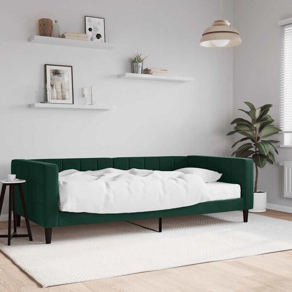 vidaXL Lit de jour avec matelas vert fonc&eacute; 100x200 cm velours