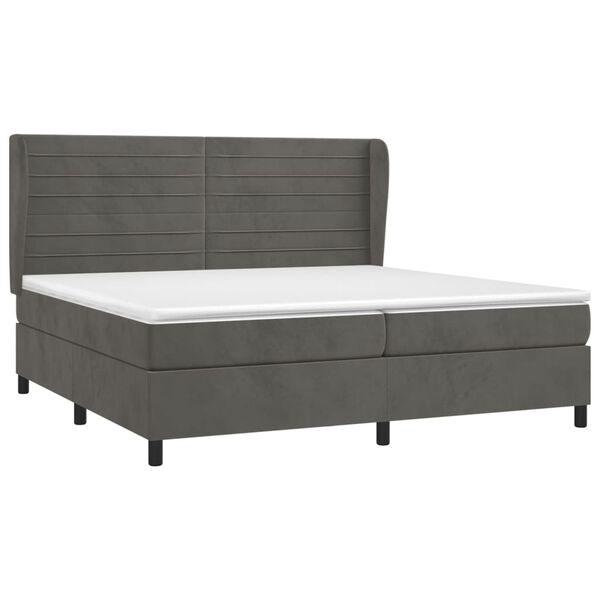 vidaXL Sommier &agrave; lattes de lit et matelas Gris fonc&eacute; 200x200cm Velours