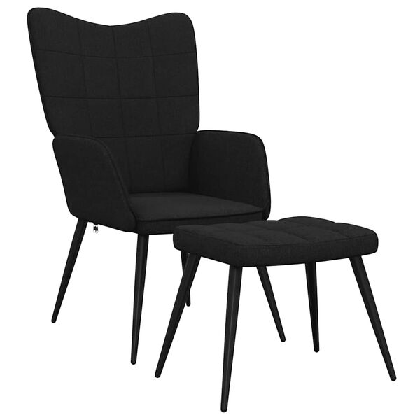 vidaXL Chaise de relaxation avec tabouret Noir Tissu