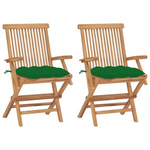 vidaXL Chaises de jardin avec coussins vert lot de 2 Bois teck massif