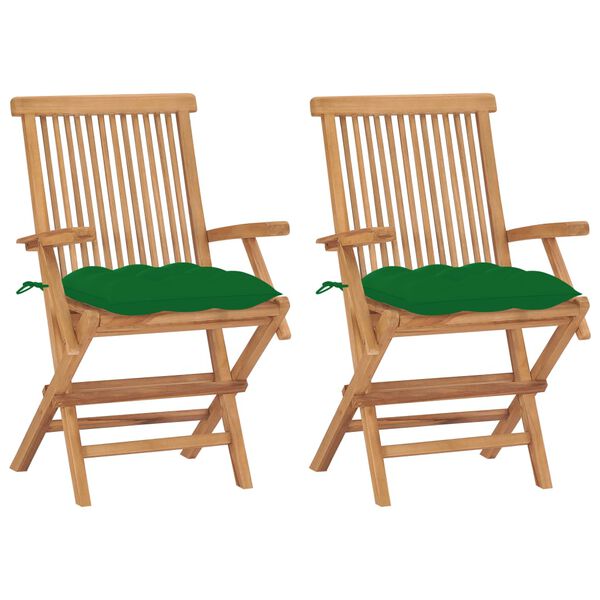 vidaXL Chaises de jardin avec coussins vert lot de 2 Bois teck massif