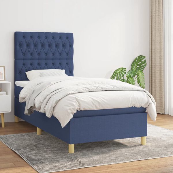 vidaXL Sommier &agrave; lattes de lit avec matelas Bleu 90x190 cm Tissu