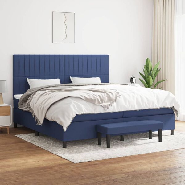 vidaXL Sommier &agrave; lattes de lit avec matelas Bleu 200x200 cm Tissu
