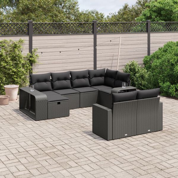 vidaXL Salon de jardin et coussins 11 pcs marron résine tressée