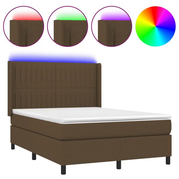 vidaXL Sommier &agrave; lattes de lit matelas et LED Marron fonc&eacute; 140x200 cm