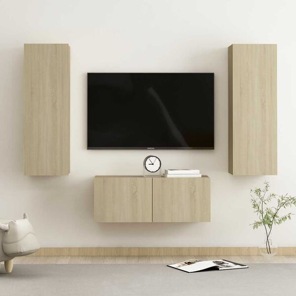 vidaXL Ensemble de meubles TV 3 pcs Ch&ecirc;ne sonoma Bois d'ing&eacute;nierie