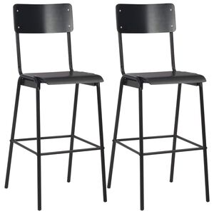 vidaXL Chaises de bar lot de 2 noir contreplaqu&eacute; solide et acier