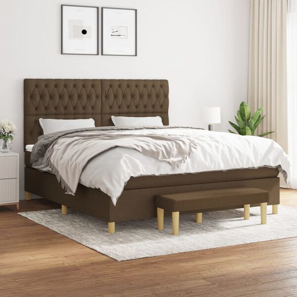 vidaXL Sommier &agrave; lattes de lit avec matelas Marron fonc&eacute; 180x200 cm