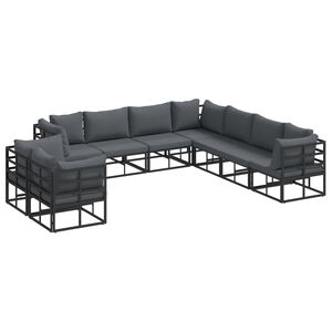 vidaXL Ensemble de canap&eacute; de jardin avec coussin 9 pcs Noir Aluminium