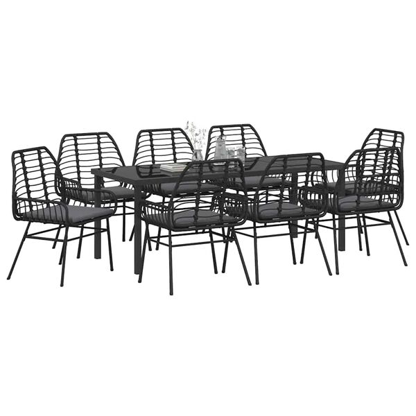 vidaXL Ensemble de salle &agrave; manger pour jardin 9 pcs Noir polyrotin