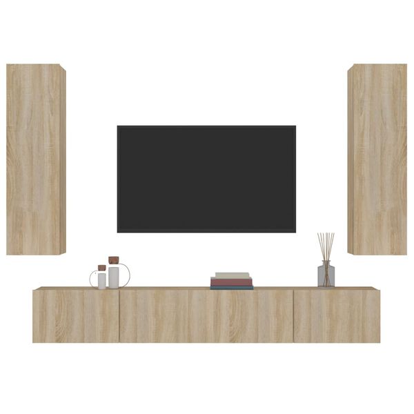 vidaXL Ensemble de meubles TV 4 pcs Ch&ecirc;ne sonoma Bois d'ing&eacute;nierie