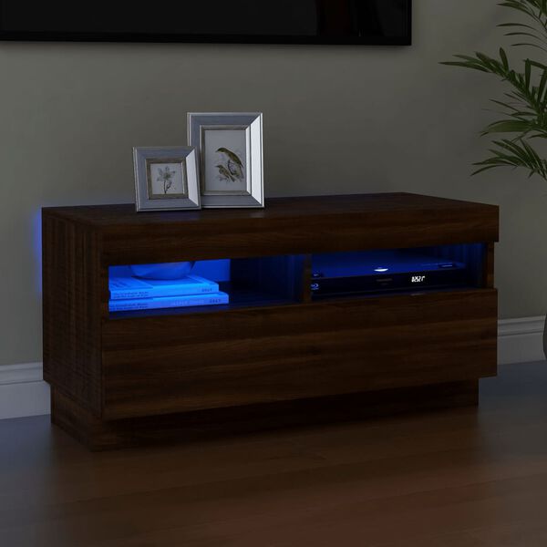 vidaXL Meuble TV avec lumières LED chêne marron 80x35x40 cm