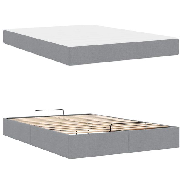 vidaXL Cadre de lit avec matelas avec matelas 2 pcs Gris clair tissu