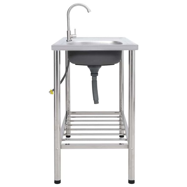 vidaXL &Eacute;vier de camping Seul lavabo avec robinet Acier inoxydable