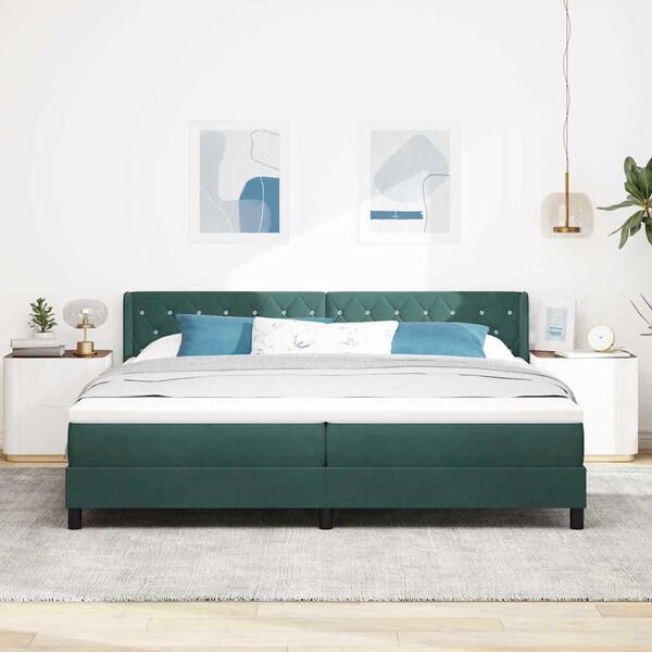 vidaXL Lit &agrave; ressorts avec matelas Vert fonc&eacute; 200 x 200 cm Velours