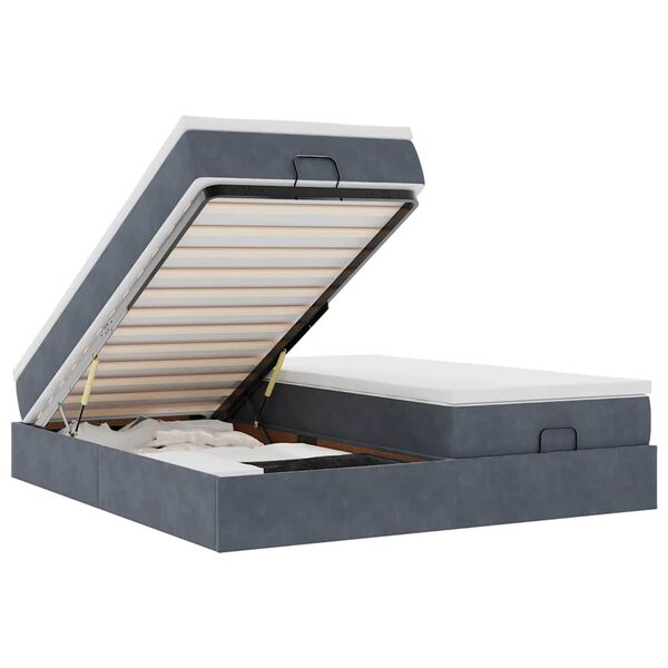 vidaXL Cadre de lit ottoman avec matelas gris fonc&eacute; 200x200 cm velours