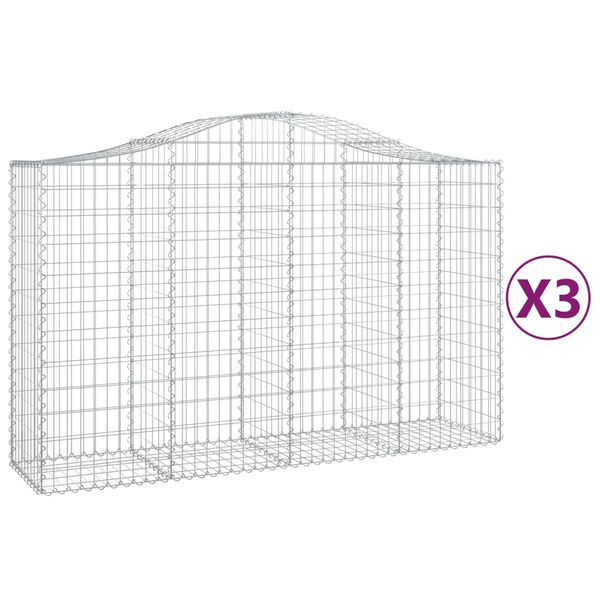 vidaXL Paniers à gabions arqués 3 pcs 200x50x120/140 cm Fer galvanisé