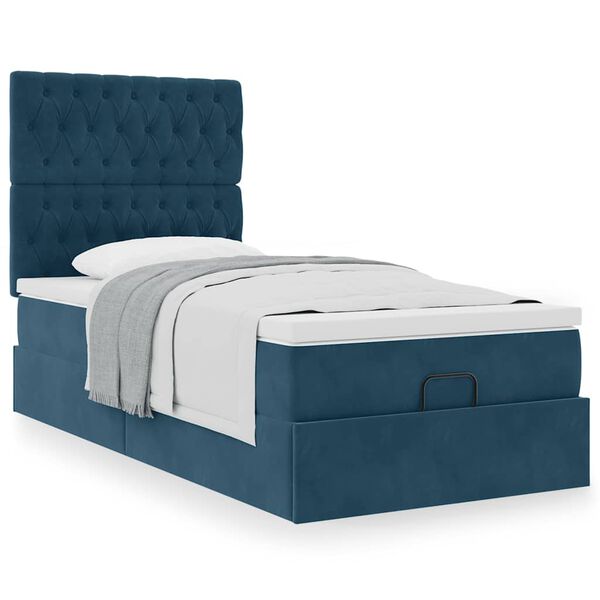 vidaXL Cadre de lit ottoman avec matelas bleu fonc&eacute; 90x200 cm velours