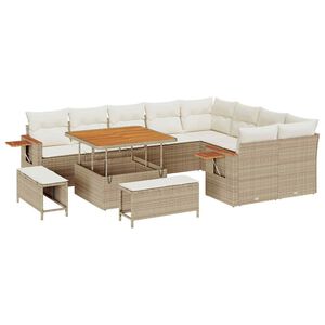vidaXL Ensemble de canap&eacute; de jardin 13 pcs Beige et cr&egrave;me polyrotin