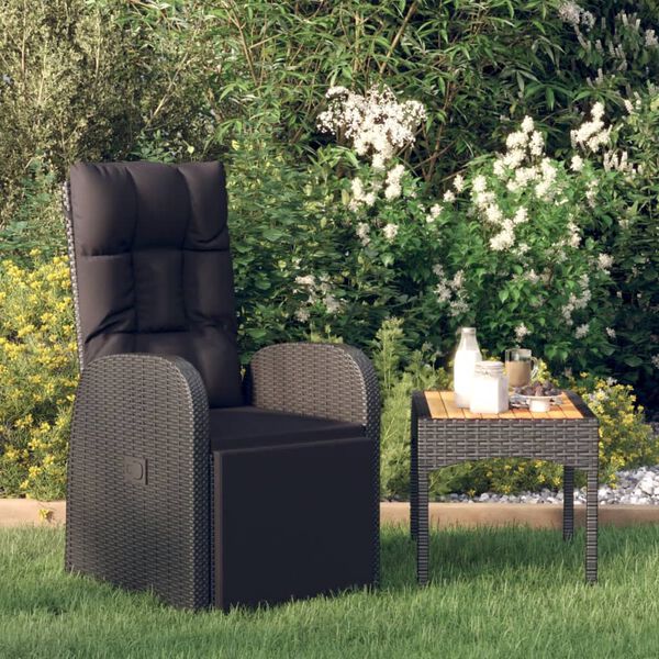vidaXL Chaise inclinable de jardin et coussin Résine tressée Noir