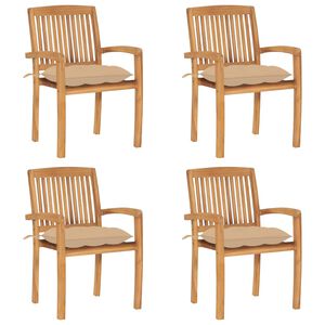 vidaXL Chaises de jardin empilables avec coussins lot de 4 Teck solide