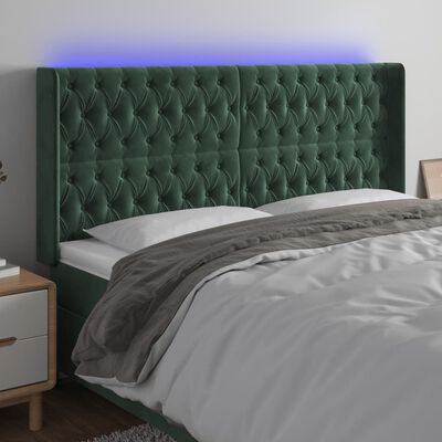 vidaXL Tête de lit à LED Vert foncé 203x16x118/128 cm Velours
