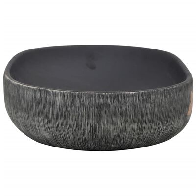 vidaXL Vasque à poser gris et noir ovale 59x40x14 cm céramique